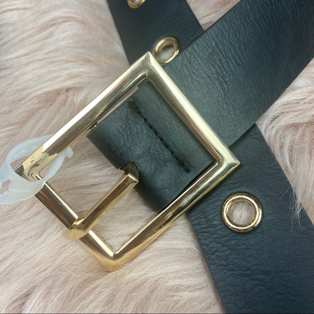 Square Metal Buckle Black  Belt New - Picture 4 of 10